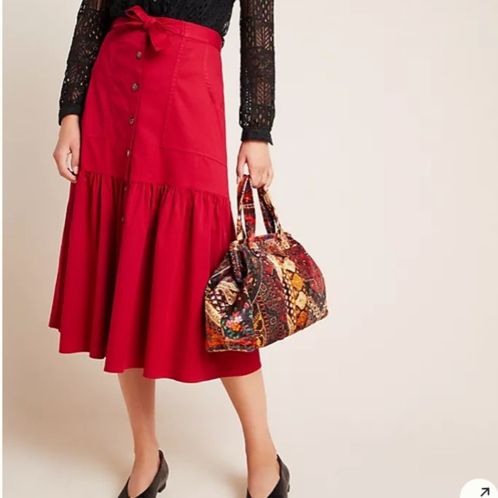 Anthropologie Aisha Flounced Midi Skirt